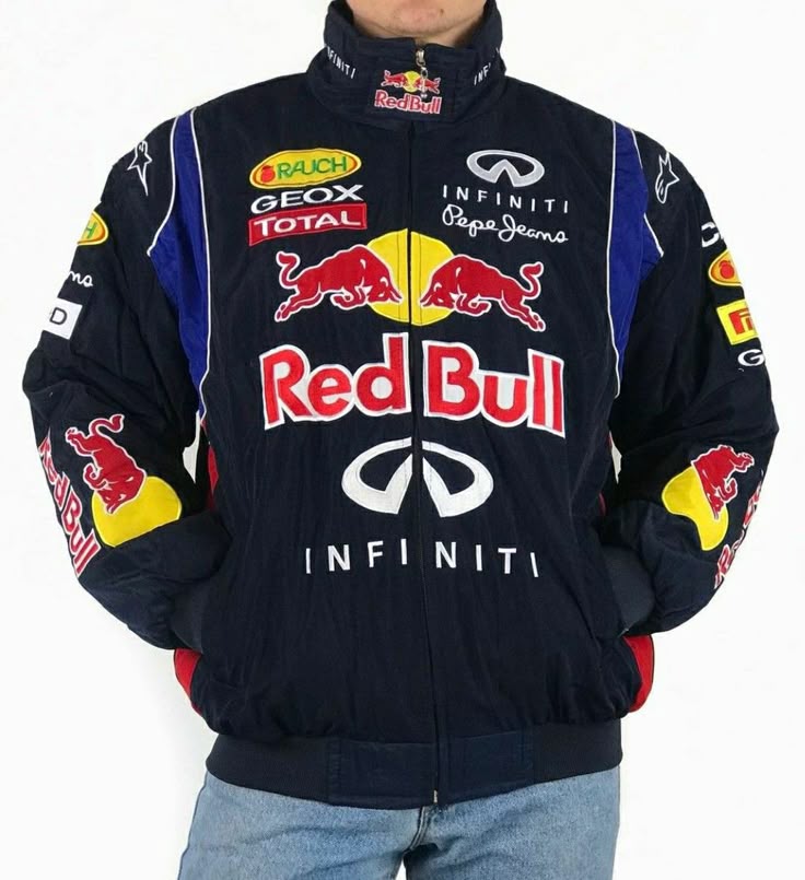 : Red Bull Racing Infiniti F1 Motorsport Bomber Jacket – Navy Blue Sponsor Logo Zip-Up