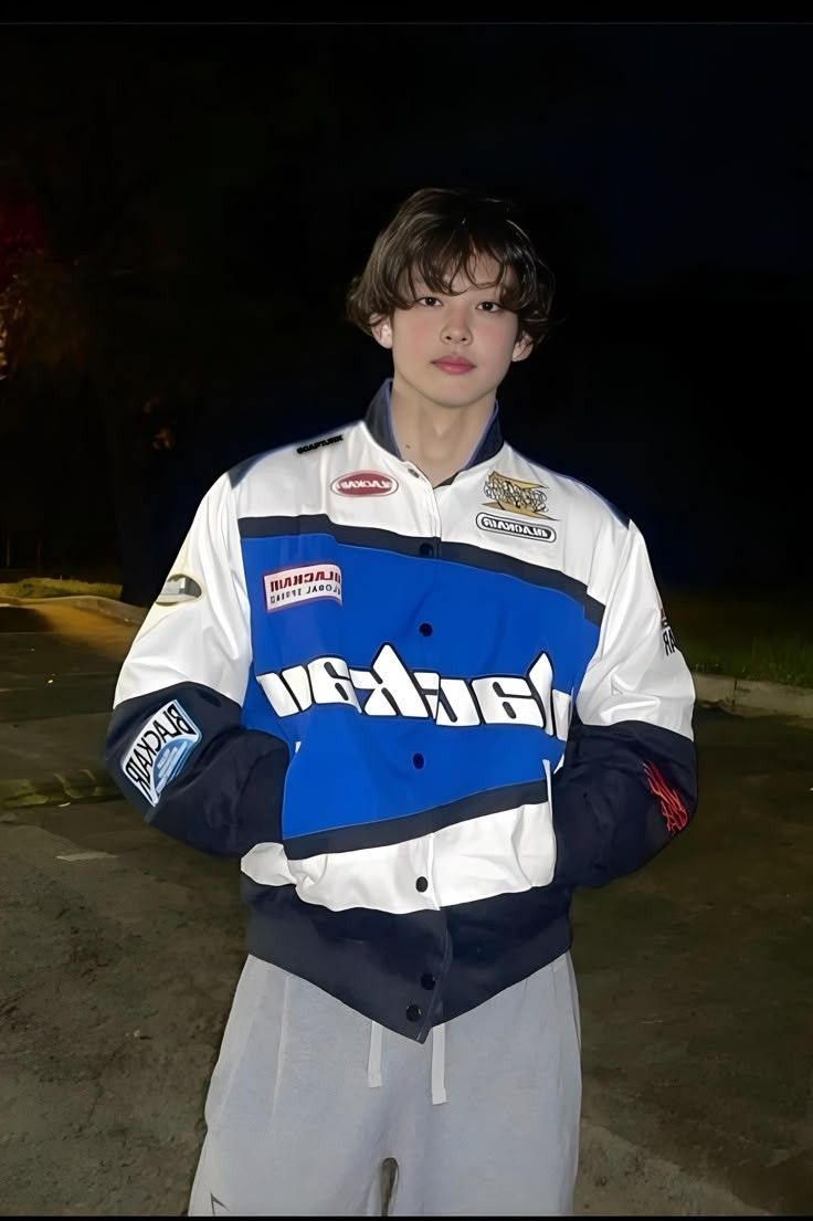 Graphic Racing Varsity Jacket with Embroidered Patches