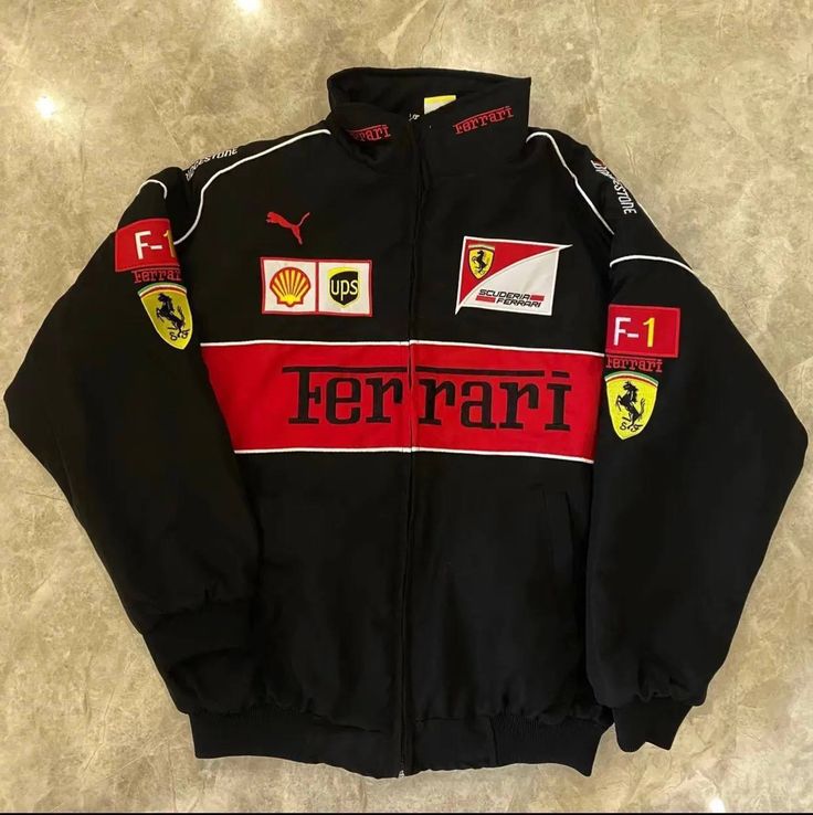 Black Ferrari F1 Racing Jacket – Premium Motorsport Streetwear