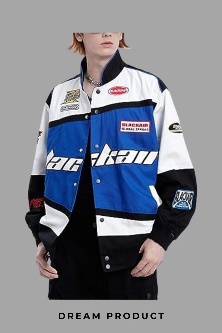 Graphic Racing Varsity Jacket with Embroidered Patches