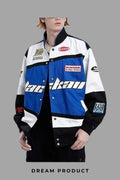 Graphic Racing Varsity Jacket with Embroidered Patches