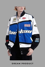Graphic Racing Varsity Jacket with Embroidered Patches