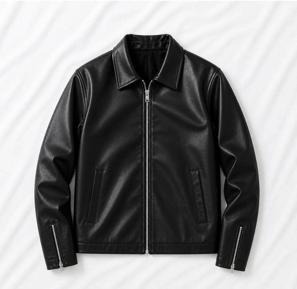 Men's Black Faux Leather Biker Style Jacket – Regular Fit
