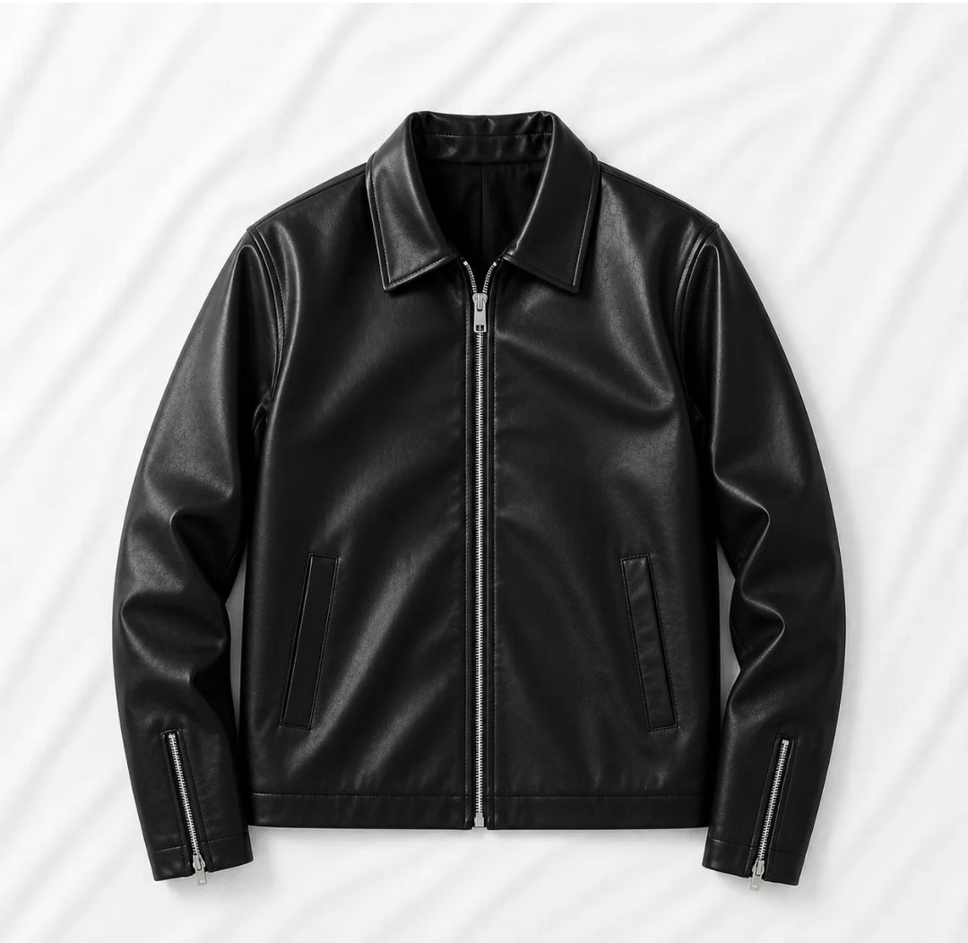 Men's Black Faux Leather Biker Style Jacket – Regular Fit