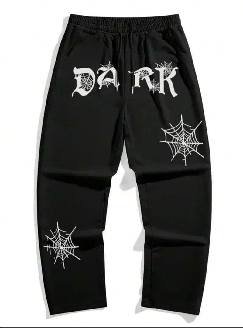 Dark Black Aesthetic Spider Web Oversized Sweatpants