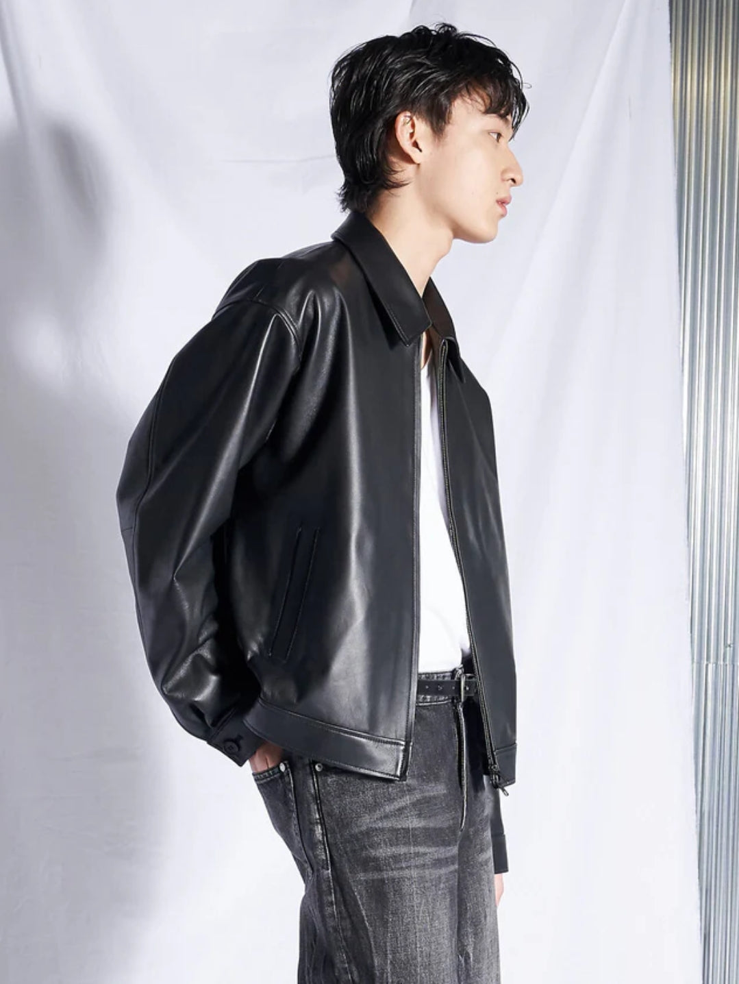 Men's Black Faux Leather Biker Style Jacket – Regular Fit