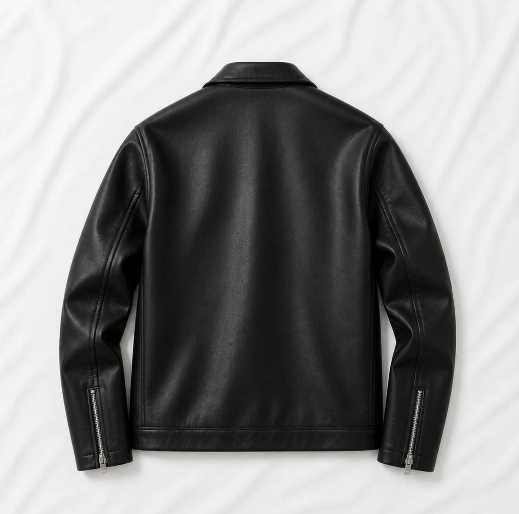 Men's Black Faux Leather Biker Style Jacket – Regular Fit