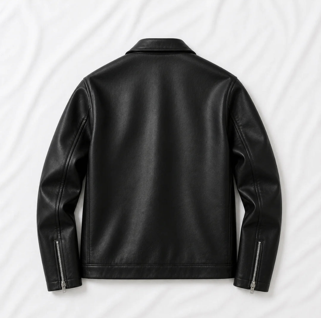 Men's Black Faux Leather Biker Style Jacket – Regular Fit