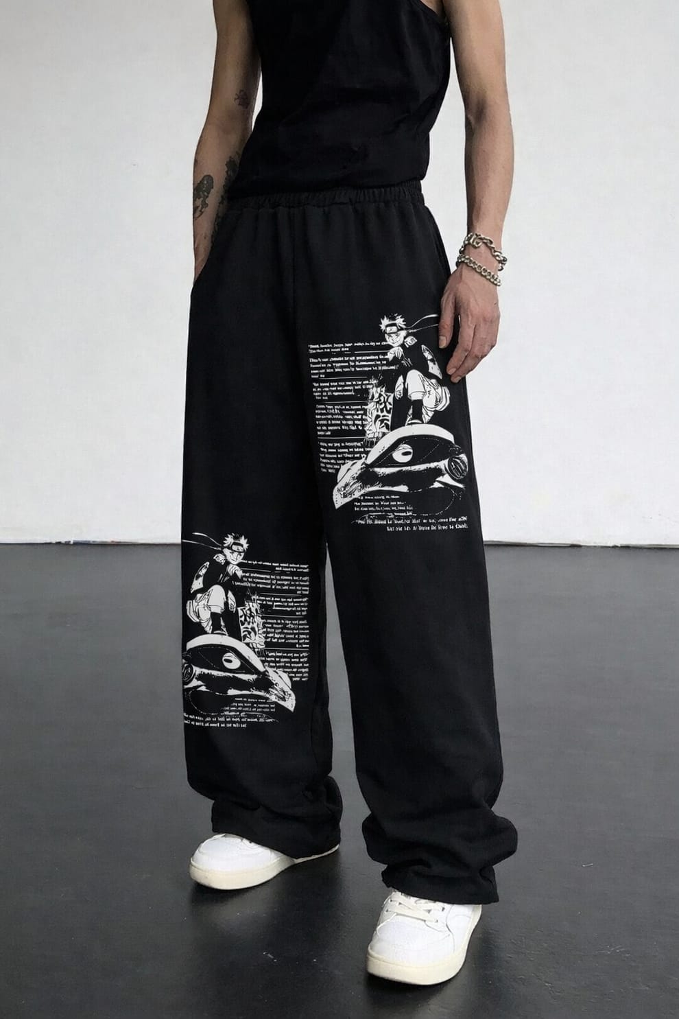 Black Naruto X Gamakichi Aesthetic Oversized Sweatpants
