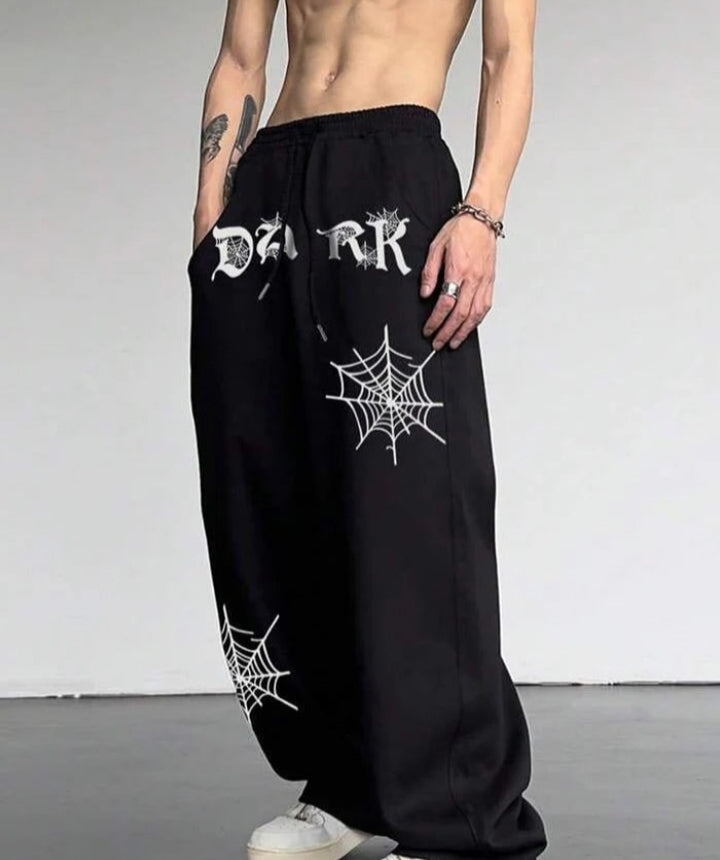 Dark Black Aesthetic Spider Web Oversized Sweatpants