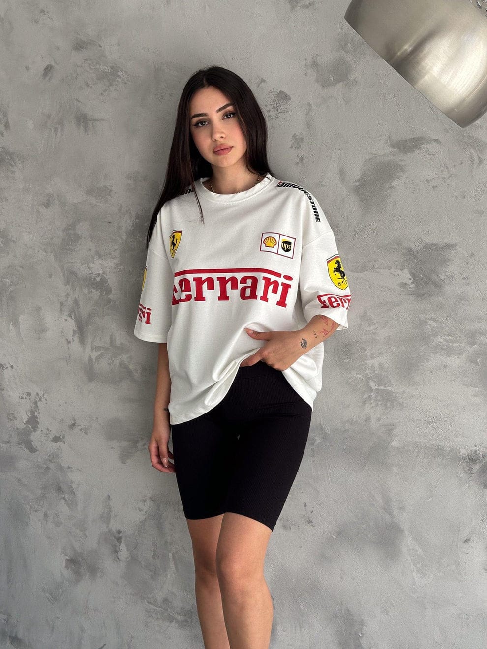 Ferrari Racing Logo Oversized White T-Shirt for men and women