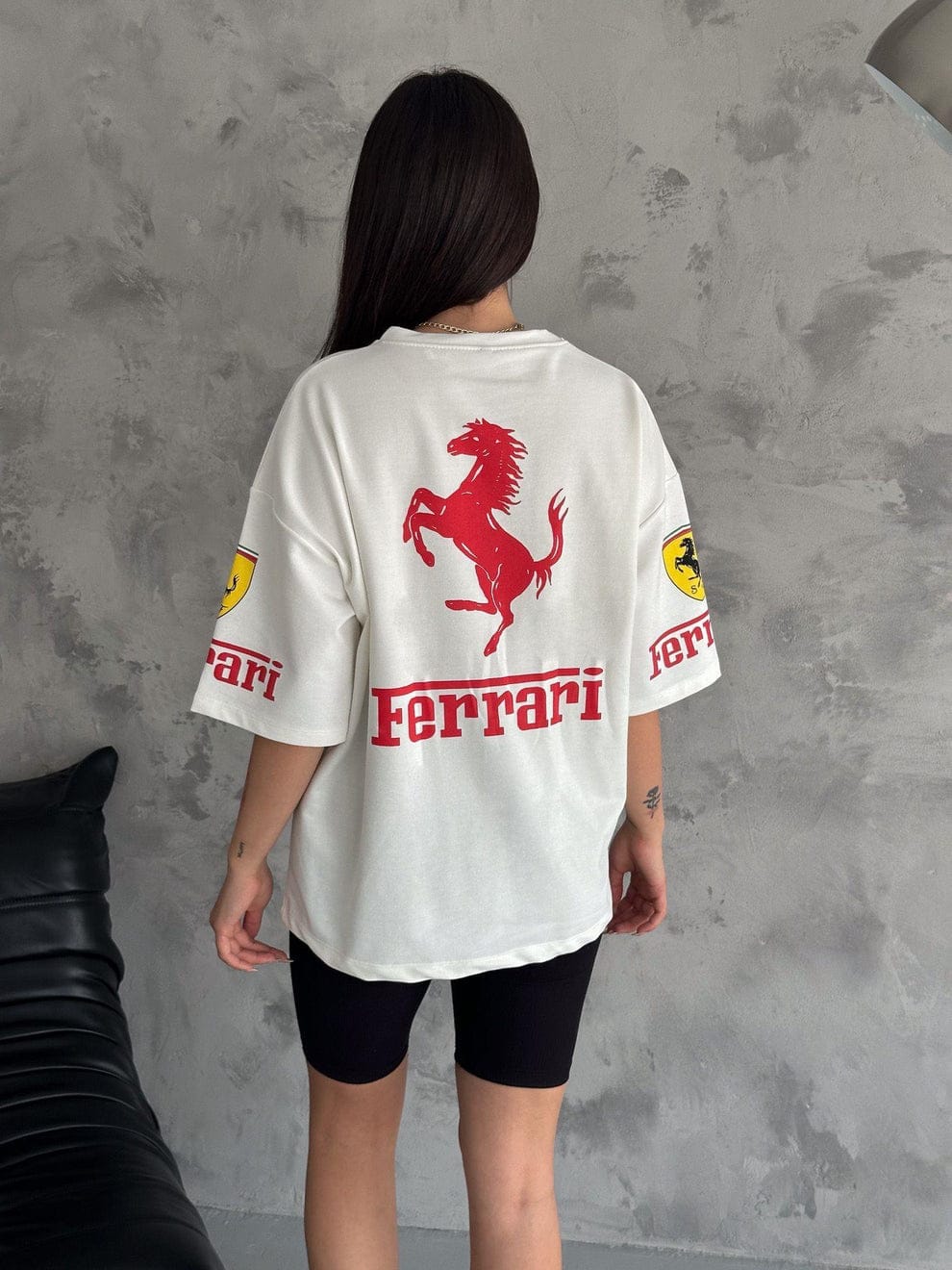 Ferrari Racing Logo Oversized White T-Shirt for men and women