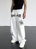 Dark White Aesthetic Spider Web Oversized Sweatpants