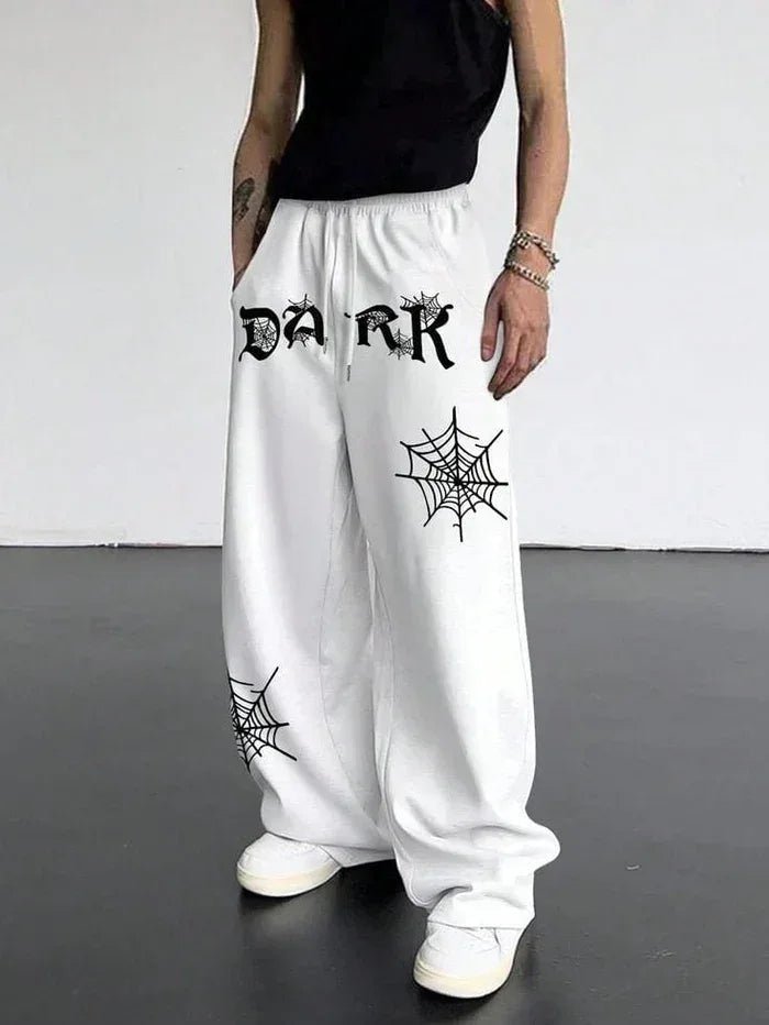 Dark White Aesthetic Spider Web Oversized Sweatpants