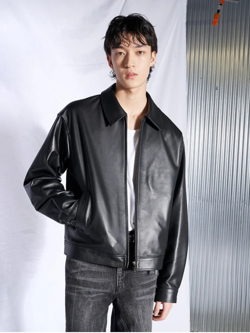 Men's Black Faux Leather Biker Style Jacket – Regular Fit