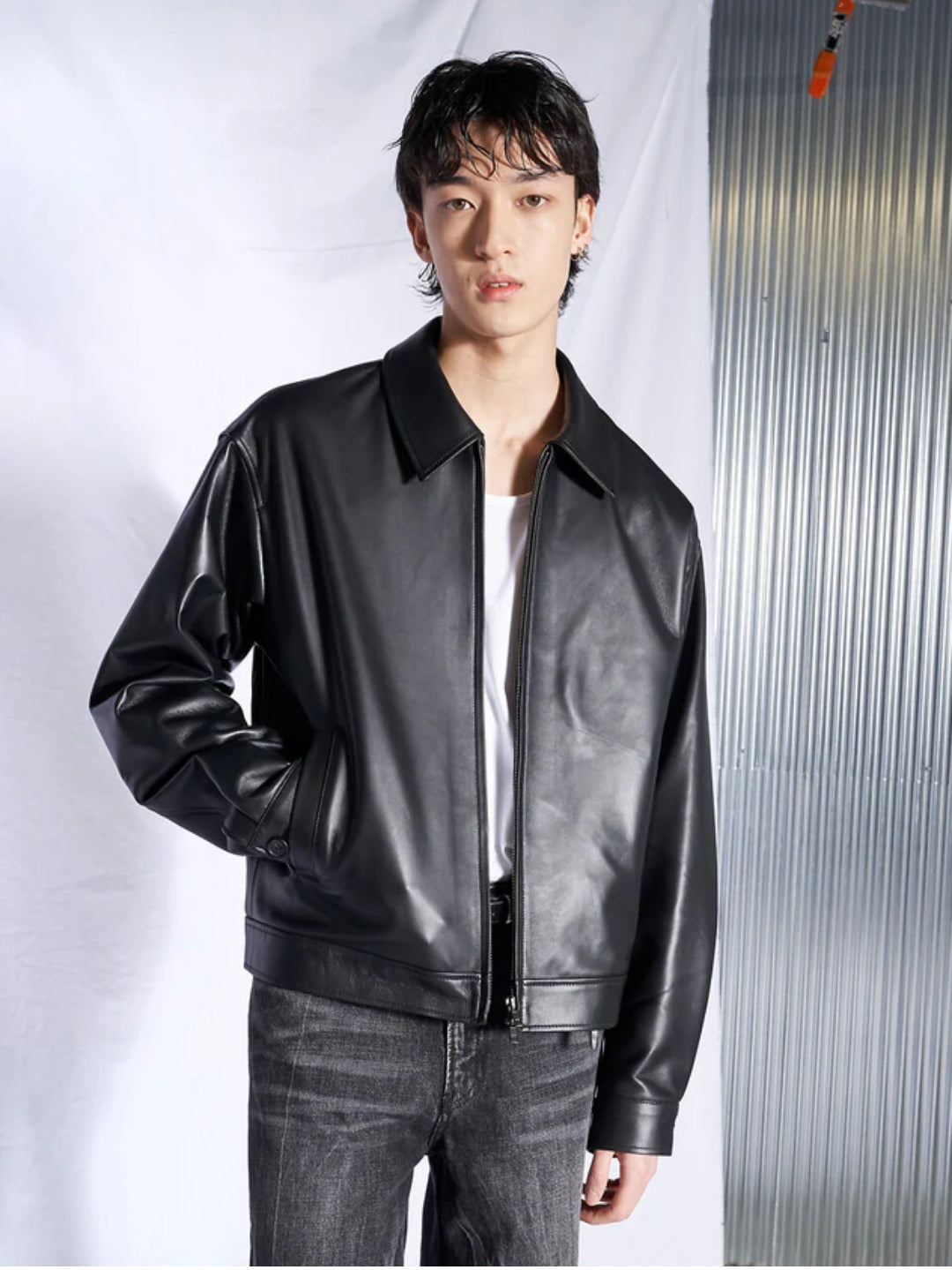 Men's Black Faux Leather Biker Style Jacket – Regular Fit